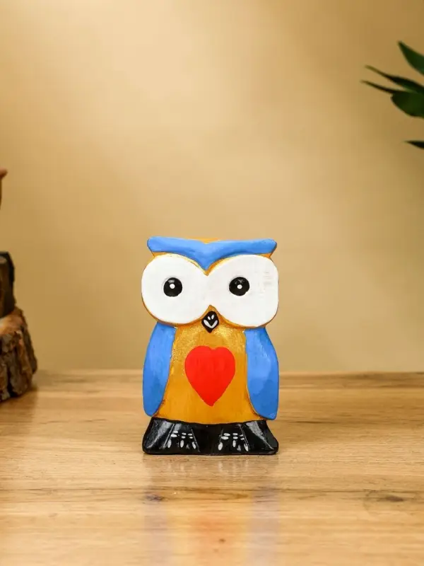 Набор сувенирный "Совята с сердечком" дерево H 15, 13, 11 см, цв. голубой с золотом