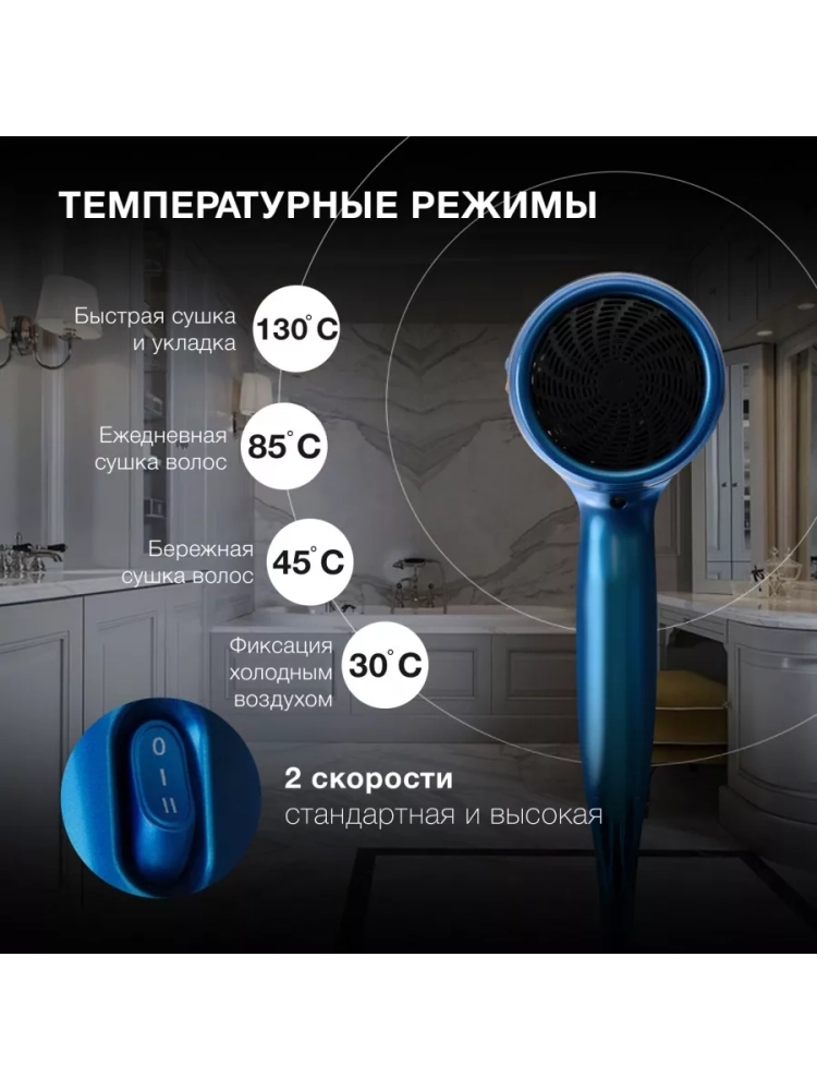 Фен H-HDI0757 2200Вт синий