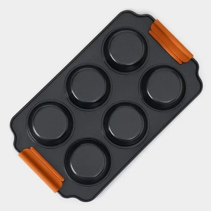 Форма для выпечки Magistro &laquo;French Bakery. Круг&raquo;, 30.5&times;18&times;3 см, 6 ячеек, антипригарное покрытие, чёрная