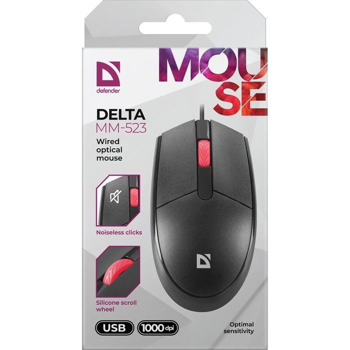 Мышь Defender Delta MM-523, проводная, оптическая, 1000 dpi, USB, чёрная Мышь Defender Delta MM-523, проводная, оптическая, 1000 dpi, USB, чёрная