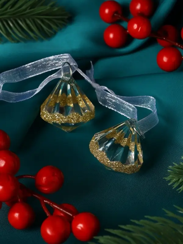 Украшение ёлочное Украшение ёлочное "Льдинка" (набор 2 шт) капельки блеск, 3х3 см, прозрачно-золотой