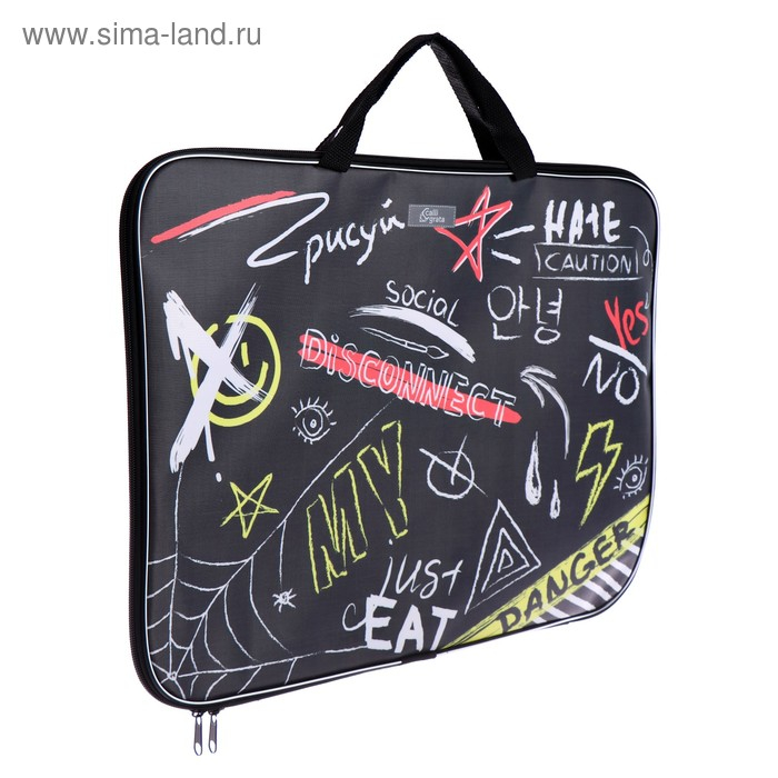 Папка для чертежей и рисунков А3, 470 х 350 х 20 мм, с ручками, текстильная, Calligrata,  Папка для чертежей и рисунков А3, 470 х 350 х 20 мм, с ручками, текстильная, Calligrata, "Надписи"