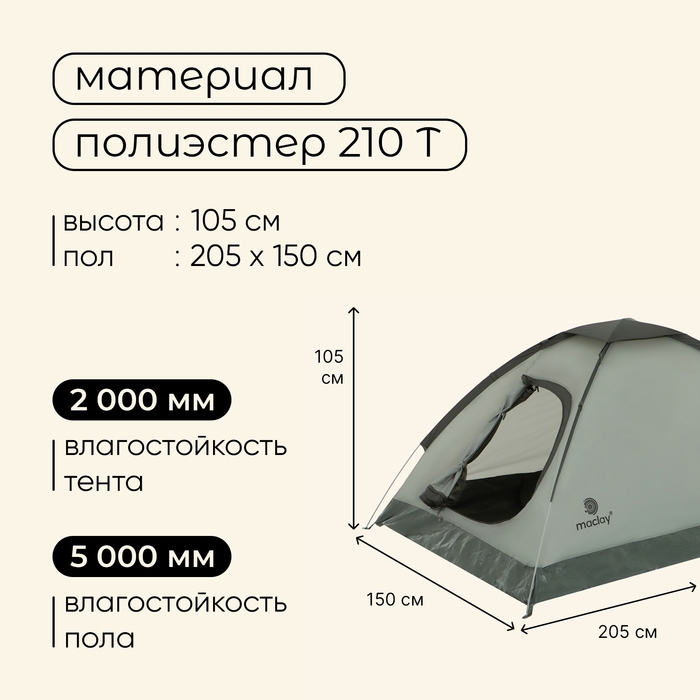 Палатка туристическая, треккинговая maclay FISHT 2, 2-местная Палатка туристическая, треккинговая maclay FISHT 2, 2-местная