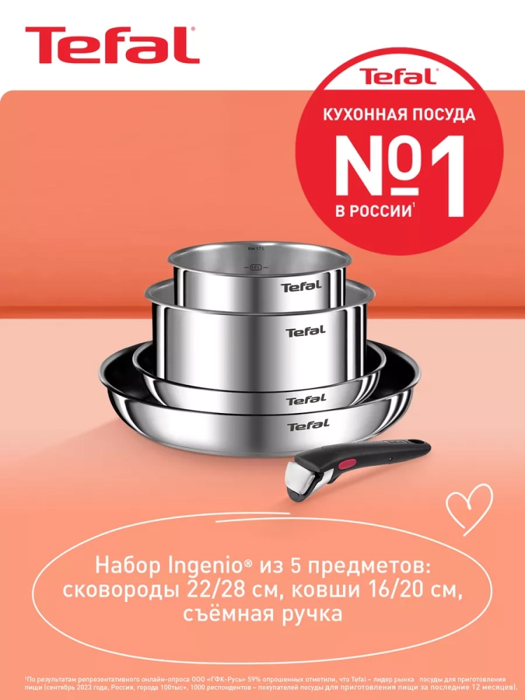 Набор посуды со съемной ручкой Ingenio Emotion, 5 предметов