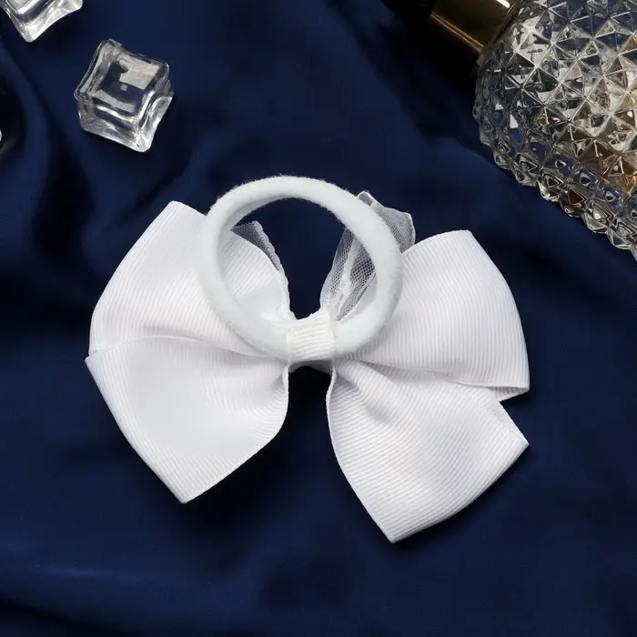 Резинка для волос бант «Школьница», ромбики двойной, 10 см, белая