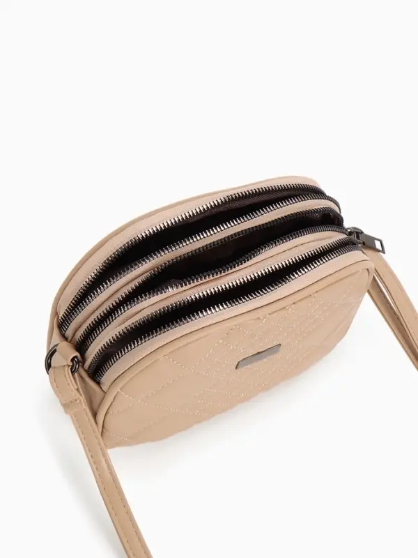 Сумка женская кросс-боди на молнии, 19&times;7&times;15 см, в клетку, бежевая