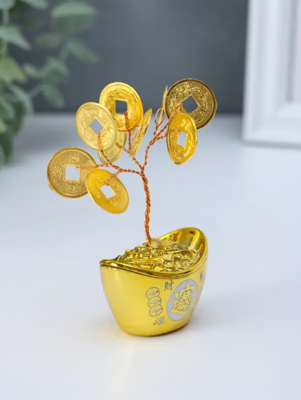 Сувенир "Денежное дерево и слиток золота" 9 монет 3,3х5х8 см