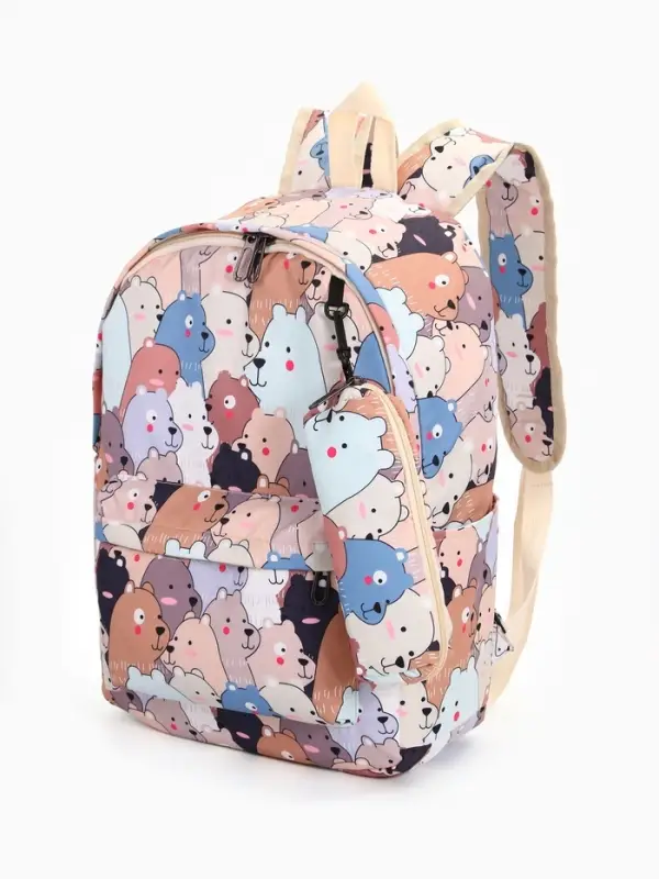 Рюкзак школьный &laquo;Мишки&raquo;, с пеналом, 29&times;12&times;41 см, разноцветный