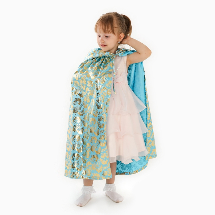 Карнавальный плащ детский,атлас,цвет золотой узор на голубом, длина 100см Карнавальный плащ детский,атлас,цвет золотой узор на голубом, длина 100см