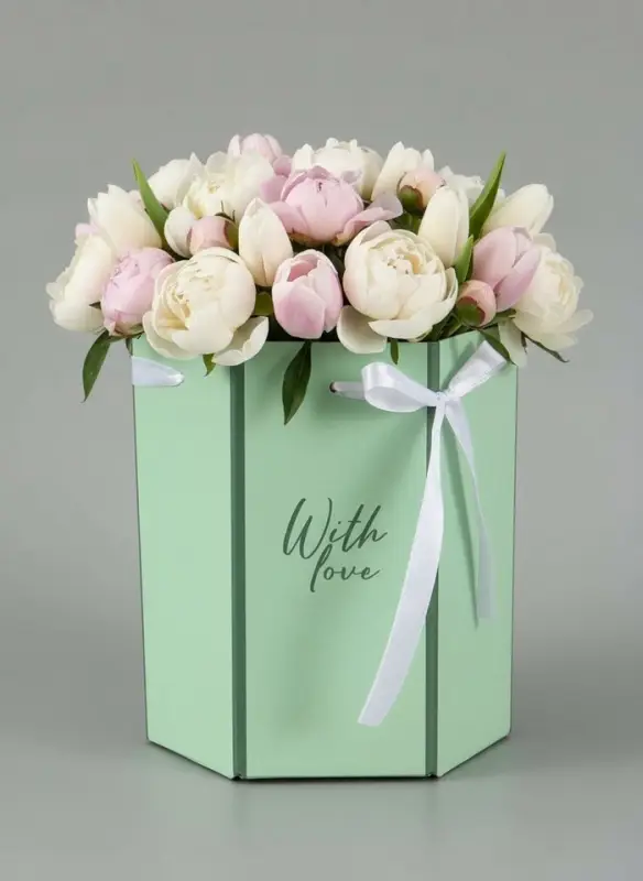 Коробка - переноска подарочная для цветов &laquo;С любовью&raquo;, 17&times;14.8&times;19.5 см, шестигранник