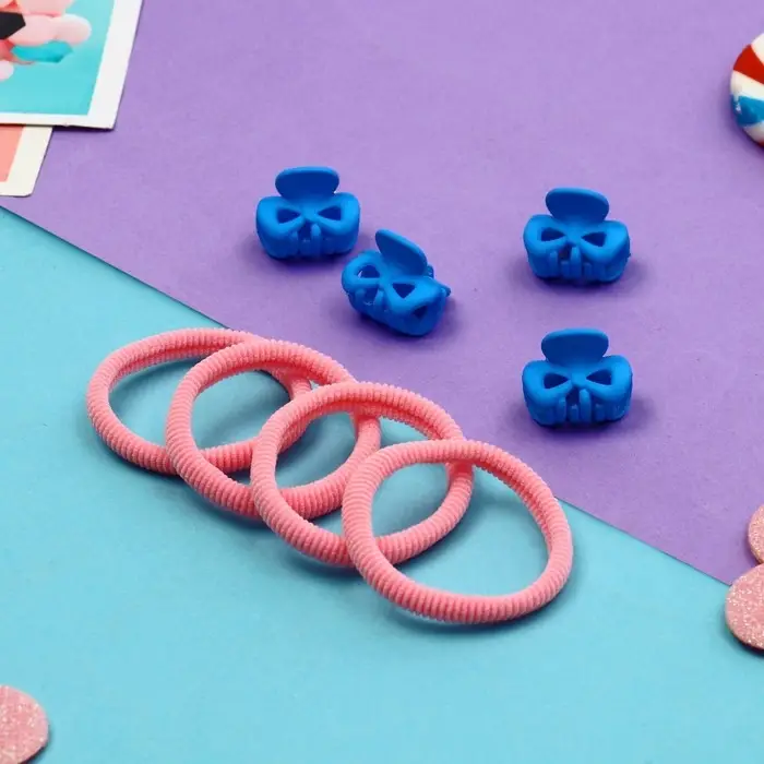 Набор для волос "Оливия" (4 резинки 4 см, 4 краба 2 см) бантик, сине-розовый