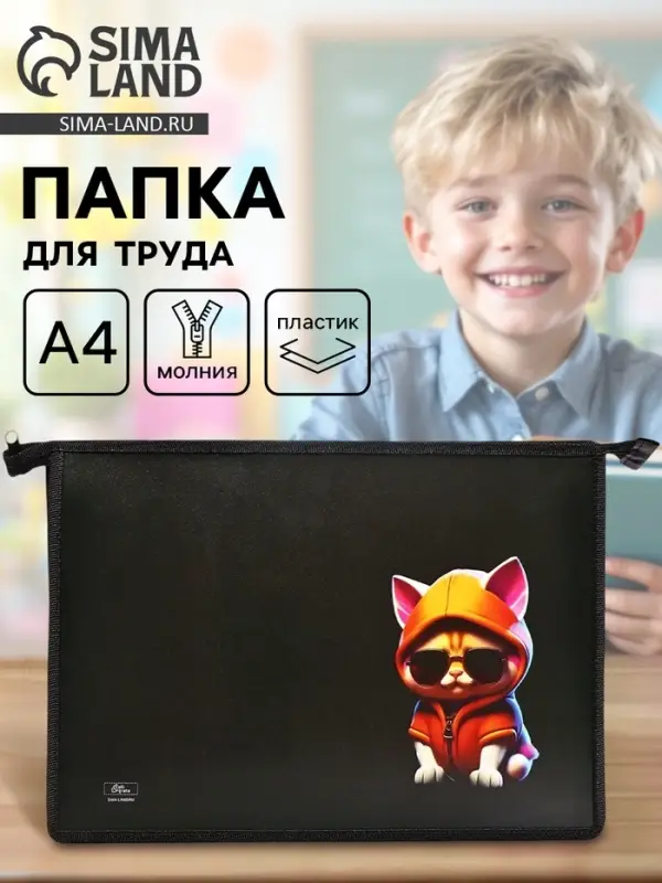 Папка для труда, А4, пластиковая, 23&times;32.5&times;5.5 см &laquo;Кот крутой&raquo;