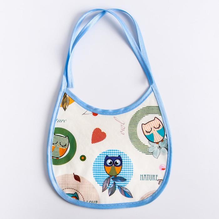 Нагрудник для кормления/слюнявчик непромокаемый из нетканого полотка с ПВХ покрытием, «Совы», цвет МИКС