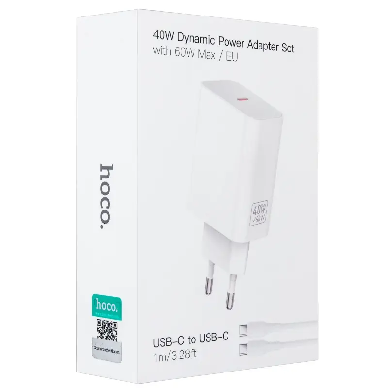 Сетевое зарядное устройство с кабелем Type-C на Type-C 40W C162A HOCO белое