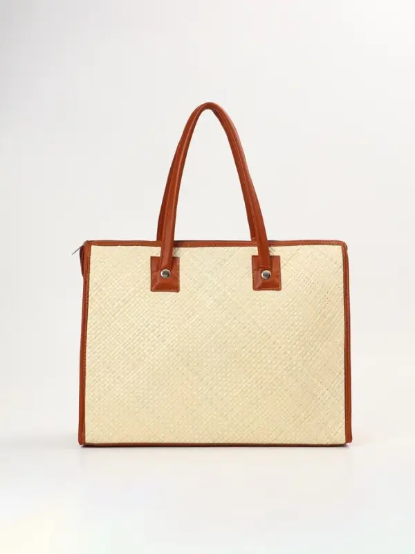 Сумка плетёная на молнии из пандана, 41&times;16&times;50 см, бежево-коричневая