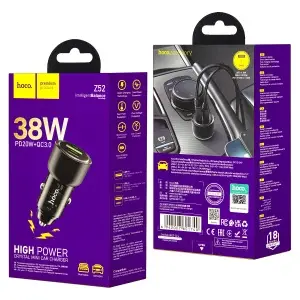 Переходник сетевого зарядного утсройсва Z52 HOCO на Type-C PD20W + USB QC3.0 черный