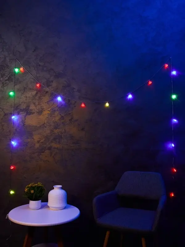 Гирлянда &laquo;Нить&raquo; 5 м с насадками &laquo;Два колокольчика&raquo;, IP20, прозрачная нить, 20 LED, свечение мульти (RG/RB), мигание, 220 В