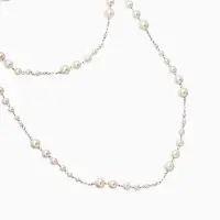 Бусы жемчужные, длинные, d=3.4, 5.6, 8.10, белые в серебре