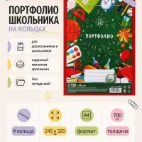 Папка-портфолио А4, Calligrata &laquo;Переменка&raquo;, пластиковая, на 4 кольцах, для школьника, без вкладышей