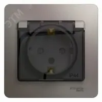 GLOSSA розетка с заземлением со шторками с крышкой в сборе IP44 платина