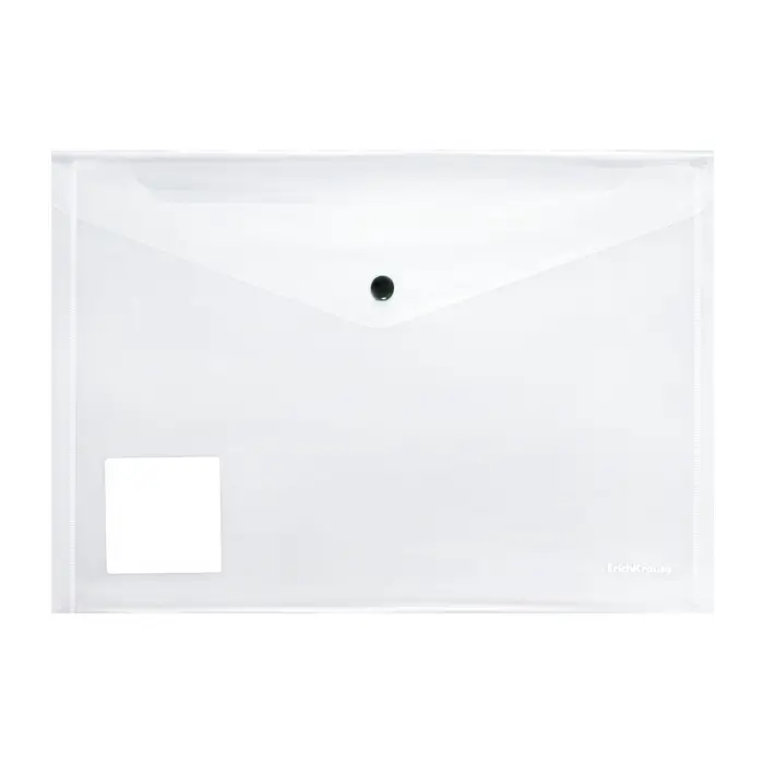 Папка-конверт на кнопке А4, 160 мкм, ErichKrause Glossy Clear, глянцевая, с цветной кнопкой, прозрачная, микс