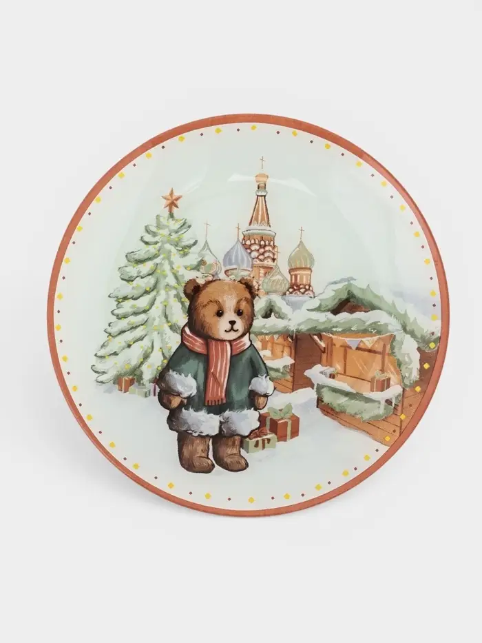 Тарелка новогодняя Доляна &laquo;Московский мишка&raquo;, d=19 см, стекло