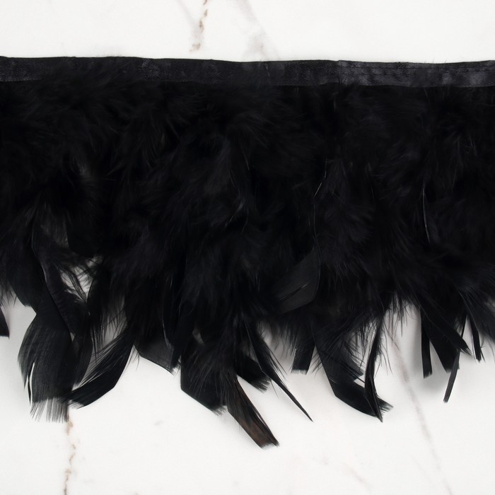 Тесьма с перьями индюка, 13-17 см, 5 ± 0,5 м, цвет чёрный Тесьма с перьями индюка, 13-17 см, 5 ± 0,5 м, цвет чёрный