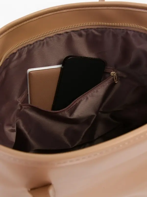 Сумка-шопер женская на молнии, размер 30.5&times;12&times;27 см, однотонная, бежевая