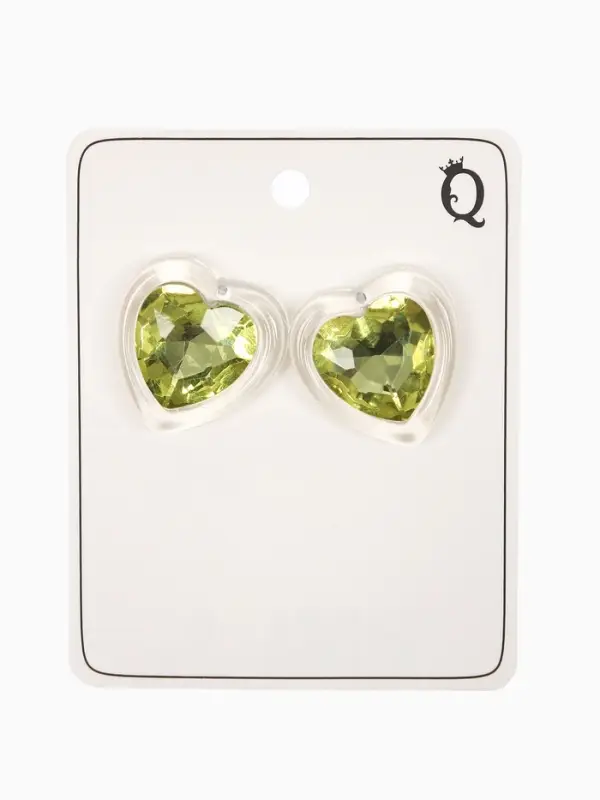 Серьги "Кристалл" сердце, цвет прозрачно-св.зелёный