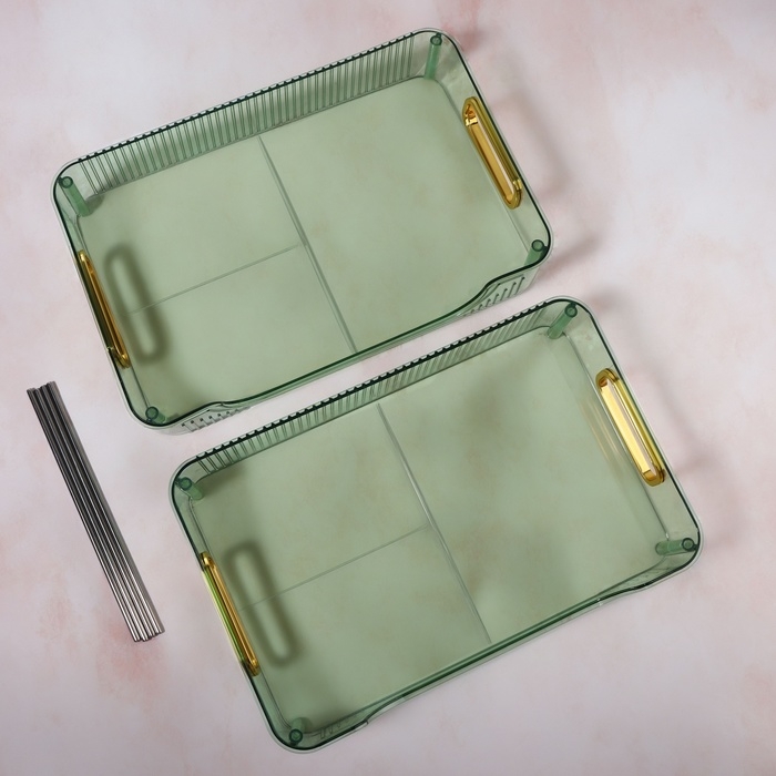 Органайзер для хранения, с ручками, 2 секции, 31 × 20 × 29 см, цвет зелёный/золотистый