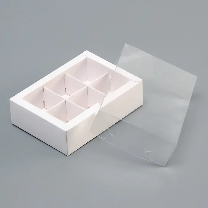 Коробка для 6 конфет, белая с прозрачной крышкой, 13.7&times;9.85&times;3.85 см