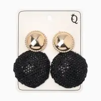 Серьги "Сияние вечера" круг двойной, цвет чёрный в золоте