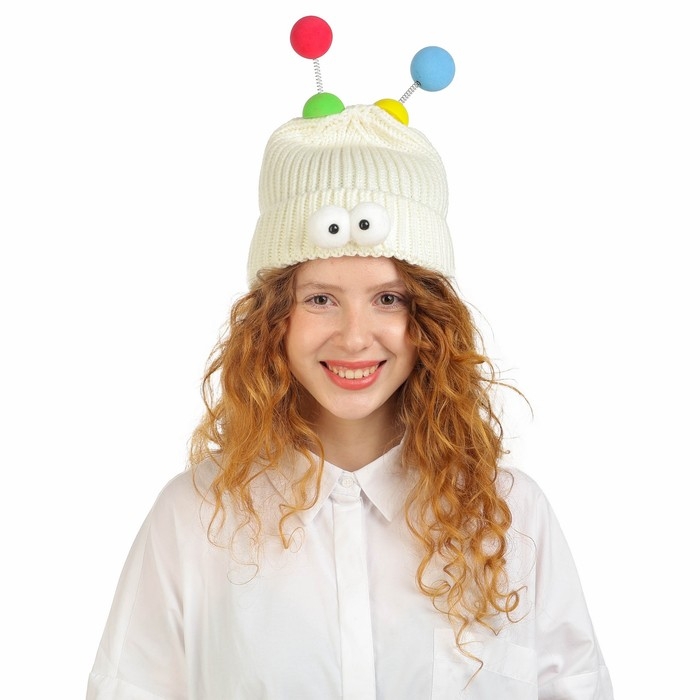 Карнавальная шапка  Карнавальная шапка "Глазастик" с рожками р-р 56-58, цвет белый