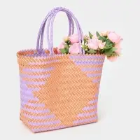 Сумка плетёная, 30&times;10&times;30 см, пластик, сиренево-жёлтая
