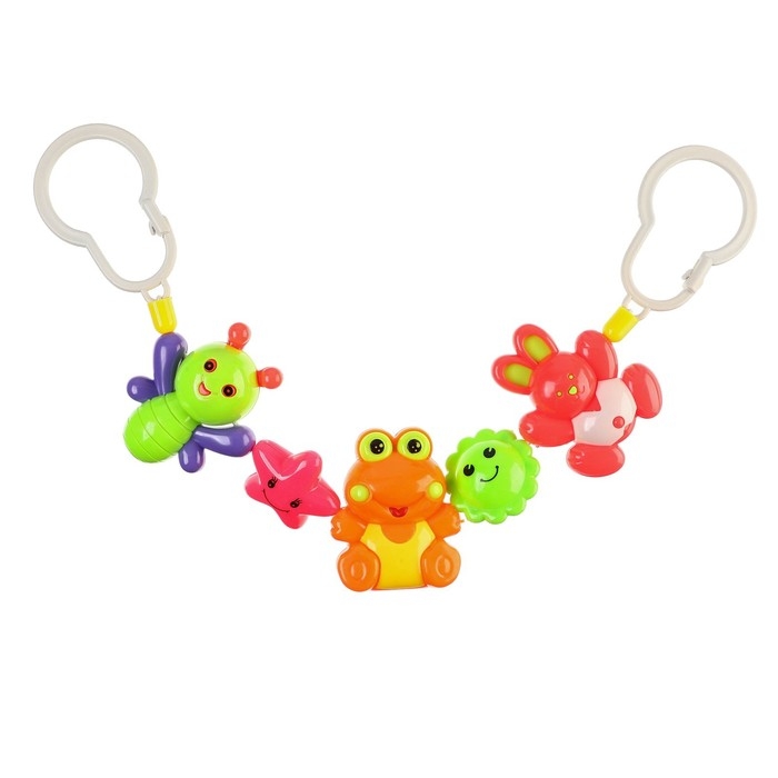 Растяжка на коляску/кроватку «Зайчик, лягушка, пчелка», 3 игрушки, цвет МИКС, Крошка Я Растяжка на коляску/кроватку «Зайчик, лягушка, пчелка», 3 игрушки, цвет МИКС, Крошка Я