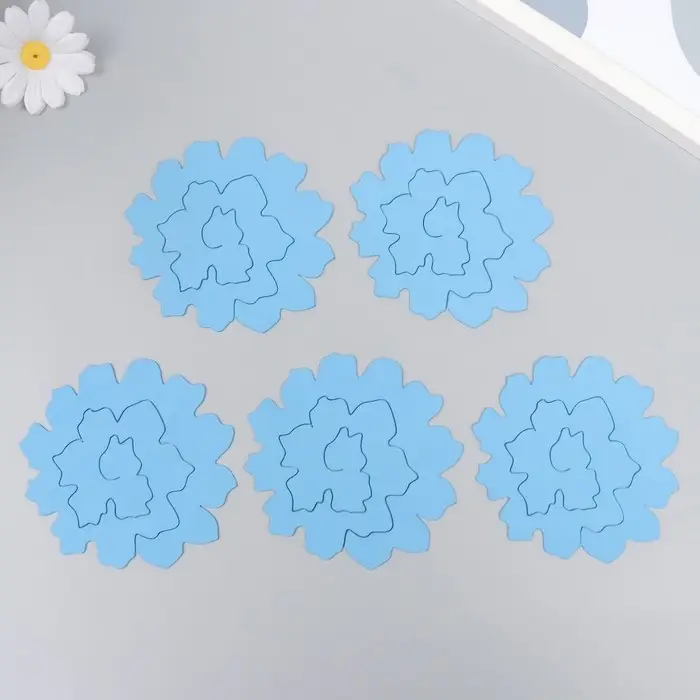 Заготовка из фоамирана "Цветок завиток" 10х9,5 см  набор 5 шт. ребристые яркий голубой