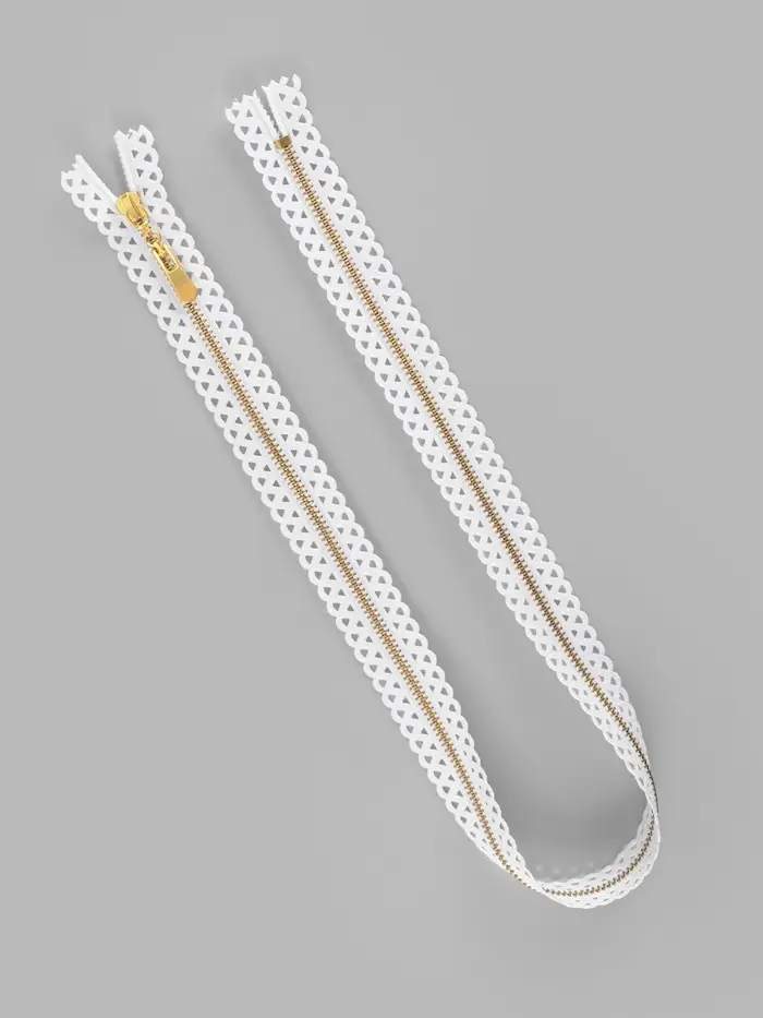 Молния металлическая, №3, неразъёмная, замок автомат, 60 см, декоративная, белая