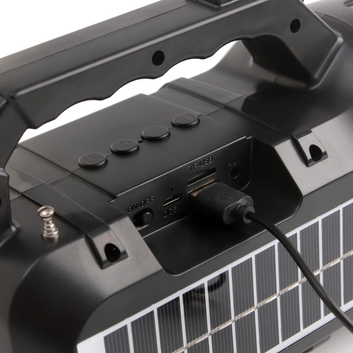 Фонарь аккумуляторный, 10 Вт, 1200 мАч, Bluetooth, AUX, USB, радио, на солнечной батарее Фонарь аккумуляторный, 10 Вт, 1200 мАч, Bluetooth, AUX, USB, радио, на солнечной батарее