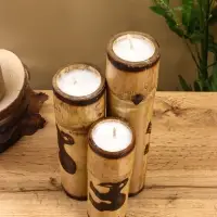 Свеча в бамбуке тройная &laquo;Птица&raquo;, 14&times;14&times;30 см, 100 мл, бежевая