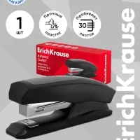 Степлер ErichKrause Elegance Half-strip №24/6 и 26/6, до 30 листов, вмещает до 100 скоб, глубина закладки бумаги до 55 мм, чёрный