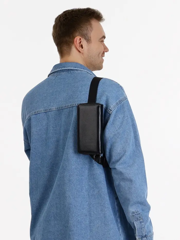 Сумка мужская на плечо TEXTURA, портмоне - клатч, чёрная