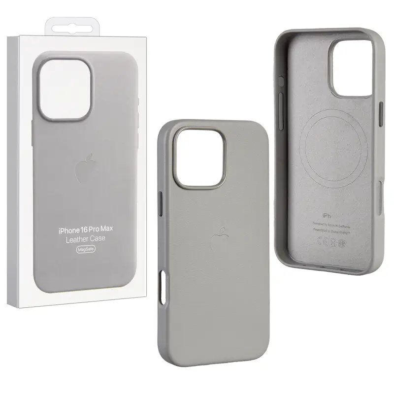 Чехол iPh 16 Pro Max Leather Case 100% ORG (MagSafe) c LOGO Light Grey
