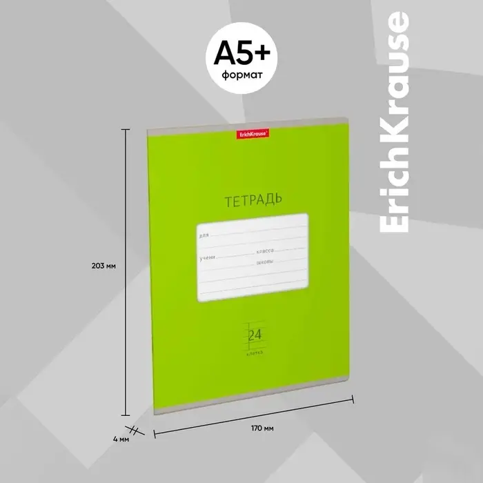Тетрадь 24 листа в клетку, ErichKrause &laquo;Классика Bright&raquo;, зелёная