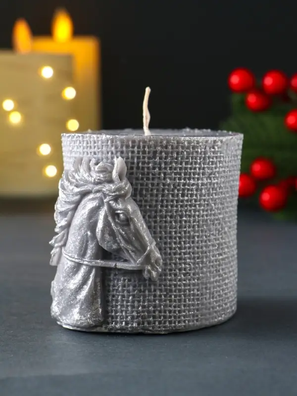 Свеча новогодняя Свеча новогодняя "Лошадь Бохо" 70х75 мм, ЛАК, серый