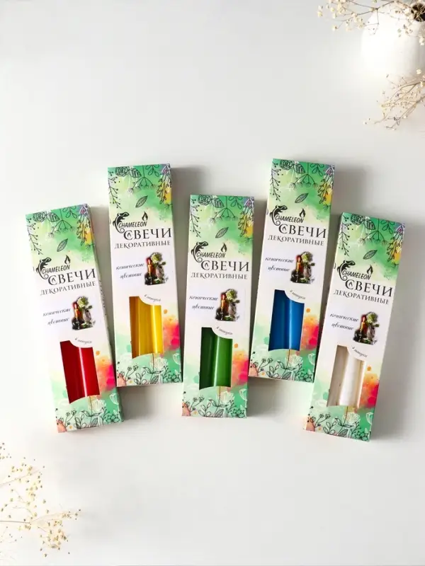 Свечи конические 2,2х24 см (набор 4 шт) 50 гр, 8 ч, цв. МИКС Свечи конические 2,2х24 см (набор 4 шт) 50 гр, 8 ч, цв. МИКС