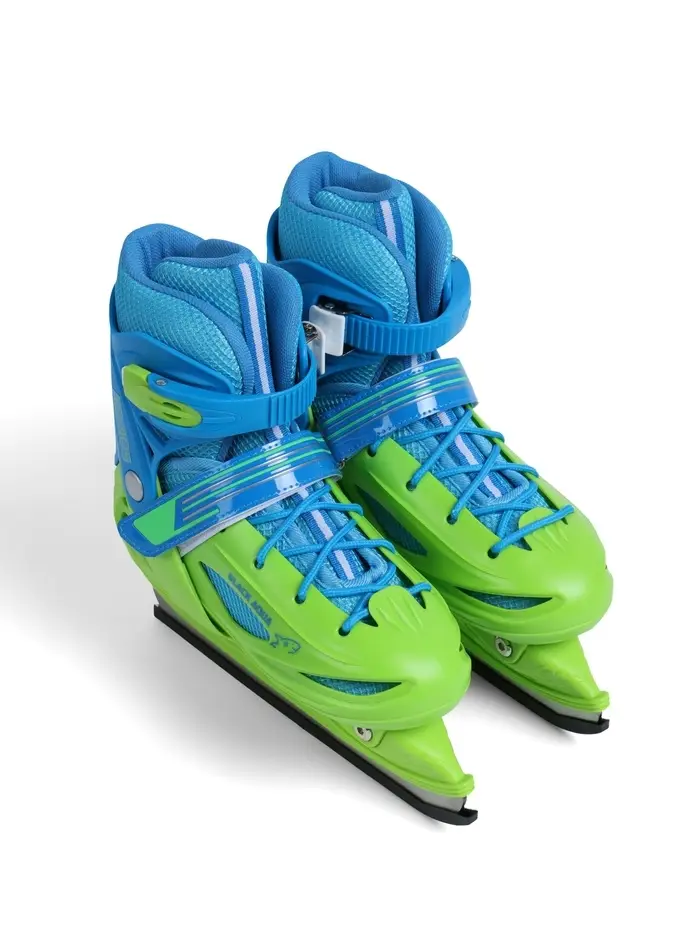 Коньки детские раздвижные BlackAqua, р. 30-33, для фитнеса, зелёные, синие