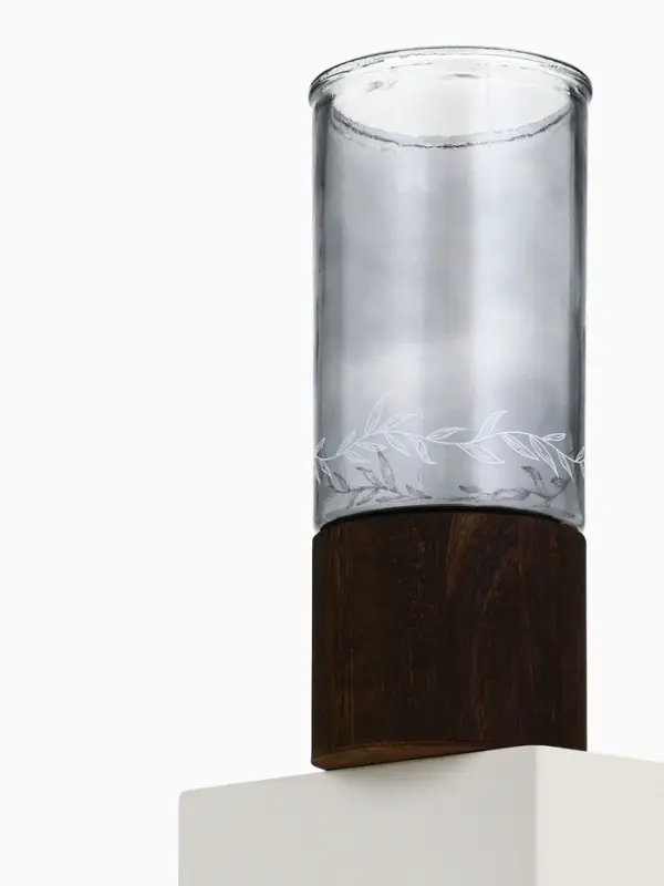 Ваза для цветов с деревянной подставкой из темного стекла, 25.5&times;10 см, 1.25 литра