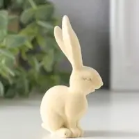 Сувенир полистоун, флок "Белый заяц" 3х4,5х8,5 см