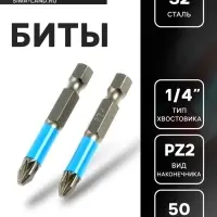 Биты ТУНДРА, намагниченные, сталь S2, PZ2&times;50 мм, 2 шт.