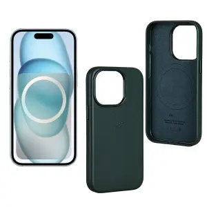 Чехол для iPhone 15 Pro Leather Case 100% ORG (MagSafe) c LOGO Green